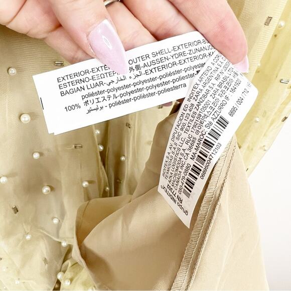 NWT ZARA Mesh Pearl Beaded Midi Dress XS/S Tan - Picture 7 of 7